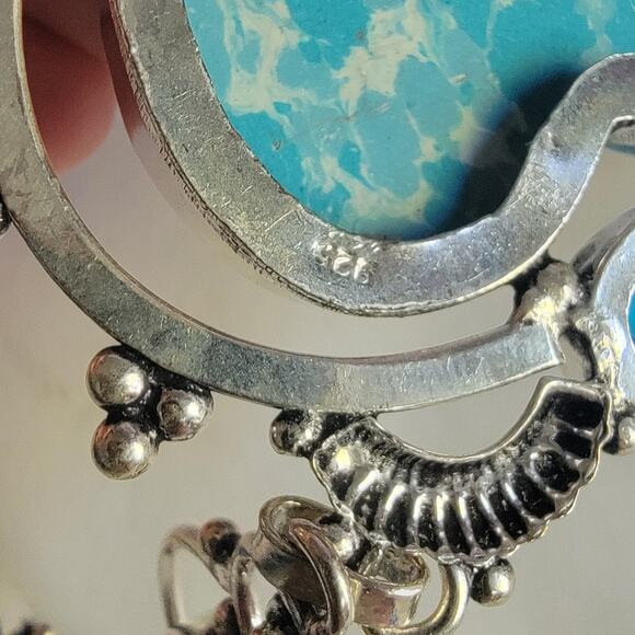 Sterling Silver Blue Howlite Heart Necklace Set With Blue Topaz Earrings - Picture 9 of 10